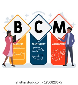 Flat design with people. BCM - Business Continuity Management acronym. business concept background. Vector illustration for website banner, marketing materials, business presentation, online advertisi