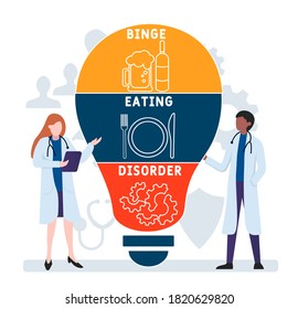 Flat design with people. BED - Binge Eating Disorder acronym, medical concept. Vector illustration for website banner, marketing materials, business presentation, online advertising