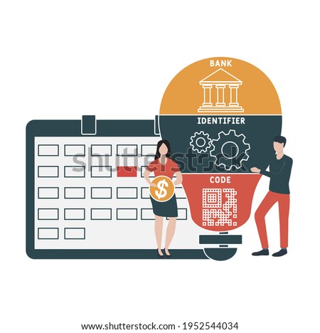 Flat design with people. BIC - Bank Identifier Code  acronym, business concept background.   Vector illustration for website banner, marketing materials, business presentation, online advertising.