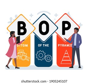 Flat design with people. BOP - Bottom of the Pyramid 
acronym, business concept background.   Vector illustration for website banner, marketing materials, business presentation, online advertising.
