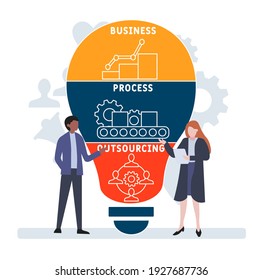 Flat design with people. BPO - Business Process Outsourcing. acronym, business concept background. Vector illustration for website banner, marketing materials, business presentation, online