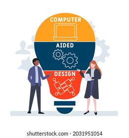 Flat design with people. CAD - Computer Aided Design acronym. business concept background. Vector illustration for website banner, marketing materials, business presentation, online advertising