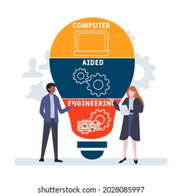 Flat design with people. CAE - Computer Aided Engineering acronym. business concept background. Vector illustration for website banner, marketing materials, business presentation, online advertising