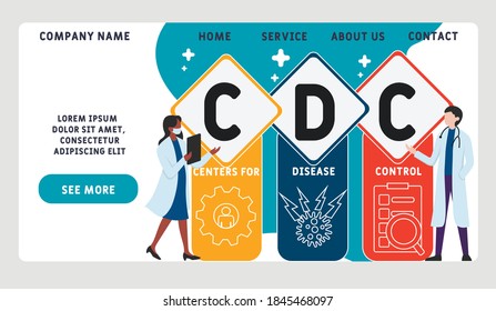 Diseño plano con gente. CDC - Siglas de los Centros de Control de Enfermedades. fondo de concepto de negocio. Ilustración vectorial para banner de sitio web, materiales de marketing, presentación comercial, publicidad en línea