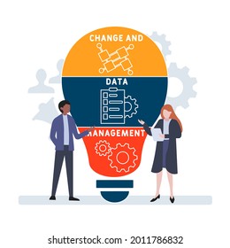 Flat design with people. CDM - Change and Data Management  acronym. business concept background. Vector illustration for website banner, marketing materials, business presentation, online advertising