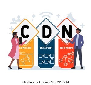 Flat design with people. CDN - Content Delivery Network acronym. business concept background. Vector illustration for website banner, marketing materials, business presentation, online advertising