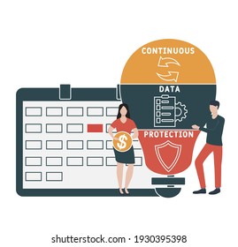 Diseño plano con gente. CDP - Protección continua de datos. acrónimo, fondo de concepto de negocio.   Ilustración vectorial para banner de sitio web, materiales de marketing, presentación comercial, en línea