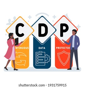 Diseño plano con gente. CDP - Protección continua de datos. acrónimo, fondo de concepto de negocio.   Ilustración vectorial para banner de sitio web, materiales de marketing, presentación comercial, en línea