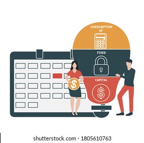 Diseño plano con gente. CFC - Consumo de capital fijo. Plataforma. fondo de concepto de negocio. Ilustración vectorial para banner de sitio web, materiales de marketing, presentación comercial, publicidad en línea