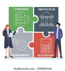 Flat design with people. CIMA - Chartered Institute of Management Accountants  acronym. business concept background. Vector illustration for website banner, marketing materials, business presentation,