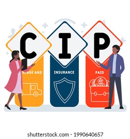 Flat design with people. CIP - Carriage and Insurance Paid  acronym. business concept background. Vector illustration for website banner, marketing materials, business presentation, online advertising