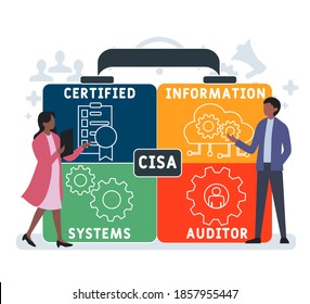 Flat design with people. CISA - Certified Information Systems Auditor  acronym. business concept background. Vector illustration for website banner, marketing materials, business presentation