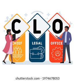 Flat design with people. CLO - Chief Legal Officer acronym. business concept background. Vector illustration for website banner, marketing materials, business presentation, online advertising