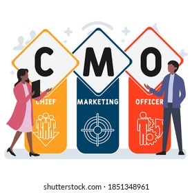 Flaches Design mit Menschen. Abkürzung CMO - Chief Marketing Officer. Hintergrund des Unternehmenskonzepts. Vektorgrafik für Website-Banner, Marketingmaterialien, Geschäftspräsentation, Online-Werbung