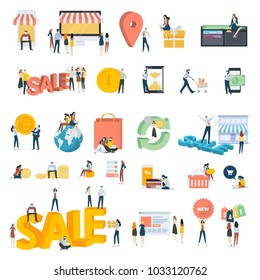 Flat design people concept icons isolated on white.  Set of vector illustrations for shopping, e-commerce, online payment.