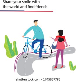 Flat design people conversation in bicycle