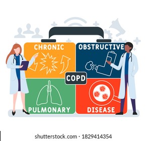 Diseño plano con gente. EPOC - Enfermedad pulmonar obstructiva crónica, concepto médico. Ilustración vectorial para banner de sitio web, materiales de marketing, presentación comercial, publicidad en línea