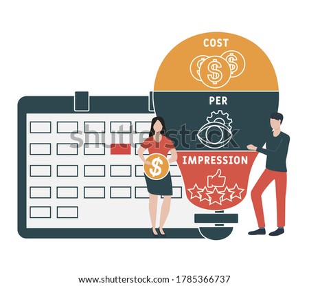 Flat design with people. CPI Cost Per Impression.  business concept. Vector illustration for website banner, marketing materials, business presentation, online advertising.