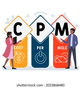 Flat design with people. CPM - Cost Per Mile acronym. business concept background. Vector illustration for website banner, marketing materials, business presentation, online advertising