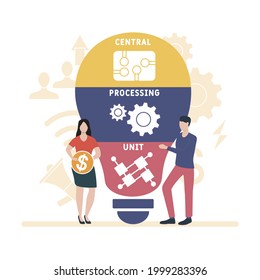 Flat design with people. CPU - Central Processing Unit  acronym. business concept background. Vector illustration for website banner, marketing materials, business presentation, online advertising