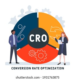 Flat design with people. CRO - Conversion Rate Optimization . acronym, business concept background.   Vector illustration for website banner, marketing materials, business presentation, online