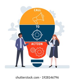 Flat design with people. CTA - Call To Action. acronym, business concept background.   Vector illustration for website banner, marketing materials, business presentation, online