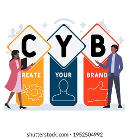 Flat design with people. CYB - Create Your Brand acronym, business concept background.   Vector illustration for website banner, marketing materials, business presentation, online advertising.