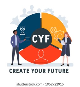 Flat design with people. CYF - Create Your Future acronym, business concept background.   Vector illustration for website banner, marketing materials, business presentation, online advertising.