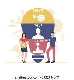 Flat design with people. CYF - Create Your Future acronym, business concept background.   Vector illustration for website banner, marketing materials, business presentation, online advertising.