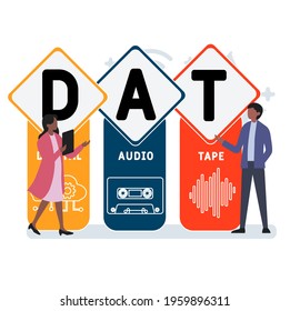 Flat design with people. DAT - Digital Audio Tape acronym, business concept background.   Vector illustration for website banner, marketing materials, business presentation, online advertising.