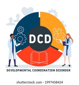 Flat Design With People. DCD - Developmental Coordination Disorder Acronym. Medical Concept Background. Vector Illustration For Website Banner, Marketing Materials, Business Presentation, Online