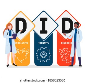 Diseño plano con gente. DID - Acrónimo de trastorno de identidad disociativo. antecedentes de concepto médico. Ilustración vectorial para banner de sitio web, materiales de marketing, presentación comercial, publicidad en línea