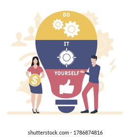 Flat design with people. DIY - Do It Yourself acronym, business concept.
 Vector illustration for website banner, marketing materials, business presentation, online advertising.