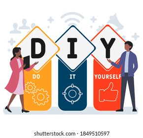 Flat design with people. DIY - Do It Yourself acronym. business concept background. Vector illustration for website banner, marketing materials, business presentation, online advertising