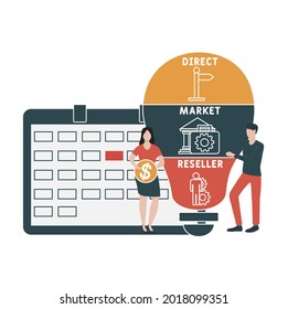 Flat design with people. DMR - Direct Market Reseller acronym. business concept background. Vector illustration for website banner, marketing materials, business presentation, online advertising