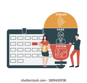 Flat design with people. DNS - Domain Name System. Platform. business concept background. Vector illustration for website banner, marketing materials, business presentation, online advertisin