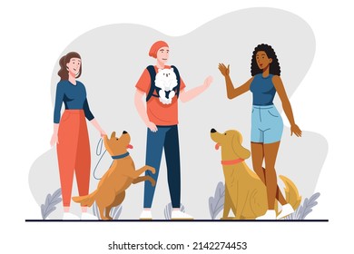 flat design people with dog playing background