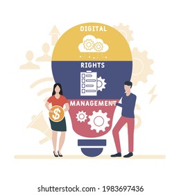 Flat design with people. DRM - Digital Rights Management acronym. business concept background. Vector illustration for website banner, marketing materials, business presentation, online advertising