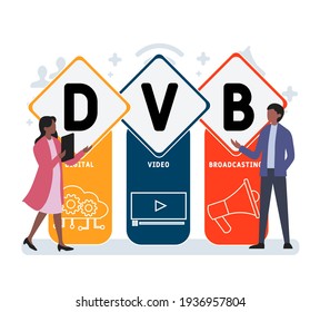 Flat design with people. DVB - Digital Video Broadcasting . acronym, medical concept background.   Vector illustration for website banner, marketing materials, business presentation, online