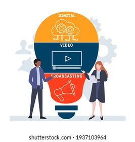 Flat design with people. DVB - Digital Video Broadcasting . acronym, medical concept background.   Vector illustration for website banner, marketing materials, business presentation, online