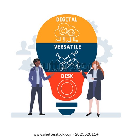 Flat design with people. DVD - Digital Versatile Disk acronym. business concept background. Vector illustration for website banner, marketing materials, business presentation, online advertising