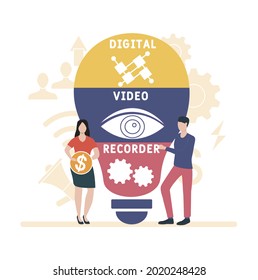 Flat design with people. DVR - Digital Video Recorder acronym. business concept background. Vector illustration for website banner, marketing materials, business presentation, online advertising