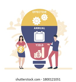 Diseño plano con gente. EAY - rendimiento anual efectivo. Plataforma. fondo de concepto de negocio. Ilustración vectorial para banner de sitio web, materiales de marketing, presentación comercial, publicidad en línea