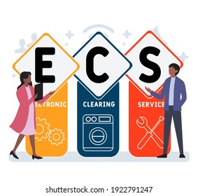 Flaches Design mit Menschen. ECS - Electronic Clearing Service. Akronym, Hintergrund des Geschäftskonzepts. Vektorgrafik für Website-Banner, Marketingmaterialien, Geschäftspräsentation, Online