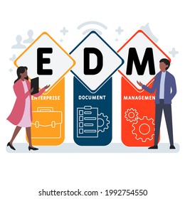 Flat design with people. EDM - Enterprise Document Management  acronym. business concept background. Vector illustration for website banner, marketing materials, business presentation, online advertis