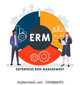 Flat design with people. ERM - Enterprise Risk Management  acronym, business concept background.   Vector illustration for website banner, marketing materials, business presentation, online