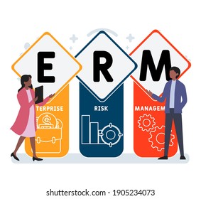 Flat design with people. ERM - Enterprise Risk Management  acronym, business concept background.   Vector illustration for website banner, marketing materials, business presentation, online