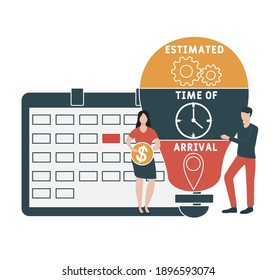 Flat design with people. ETA - Estimated Time of Arrival  acronym, business concept background.   Vector illustration for website banner, marketing materials, business presentation, online advertising