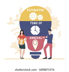 Flat design with people. ETA - Estimated Time of Arrival  acronym, business concept background.   Vector illustration for website banner, marketing materials, business presentation, online advertising