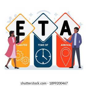 Flat design with people. ETA - Estimated Time of Arrival  acronym, business concept background.   Vector illustration for website banner, marketing materials, business presentation, online advertising